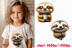Funny animal clipart, cute sloth clipart PNG Product Image 1