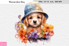 Spring Dog Printable |Summer Watercolor Puppy Sublimation Product Image 1