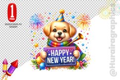 Happy New Year Clipart - Dog PNG File Product Image 1