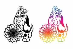 Pet Dog with Sunflower SVG | Cute Puppy and Flowers Product Image 2