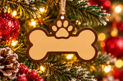 Dog Bone Ornament SVG File, Christmas Paw Monogram Product Image 1