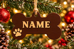 Dog Bone Ornament SVG File, Christmas Paw Monogram Cut Product Image 1