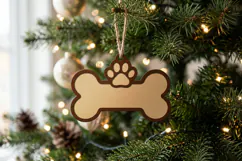 Dog Bone Ornament SVG File, Christmas Paw Monogram Product Image 2