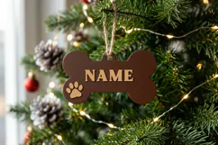 Dog Bone Ornament SVG File, Christmas Paw Monogram Cut Product Image 2