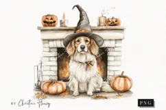 Cozy Halloween Dog by Fireplace | Halloween PNG Product Image 1