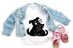 Cat and Dog line art Illustration, Black Silhouette T-shirt Product Image 3
