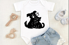 Cat and Dog line art Illustration, Black Silhouette T-shirt Product Image 2