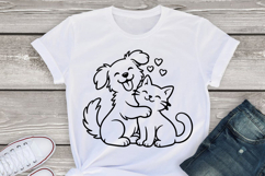 Cat and Dog friendship line art Illustration, Black Silhouet Product Image 3