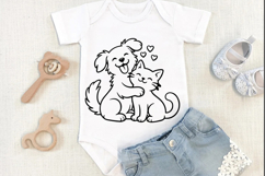 Cat and Dog friendship line art Illustration, Black Silhouet Product Image 2