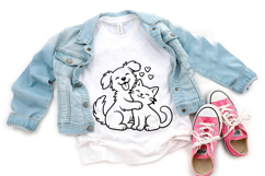 Cat and Dog friendship line art Illustration, Black Silhouet Product Image 1