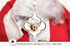 santa holding arabesque tile with cute chihuahua dog peeking