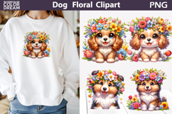 Cavalier Spaniel Collie Floral Clipart | Puppy Sublimation Product Image 1