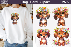 Dachshund Floral Clipart | Puppy Sublimation Product Image 1