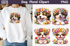 Australian Shepherd French Bulldog Clipart | Puppy Floral Product Image 1