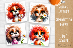 Cute dog with chamomile Sublimation, Square Coaster Png Product Image 1