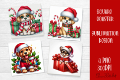 Funny Christmas dog Coaster Design | animal Square Coaster Product Image 1