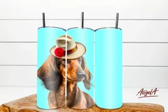 Dachshund  tumbler sublimation design is 20 oz skinny tumbler wrap sublimation design with illustration of realistic dog with hat.