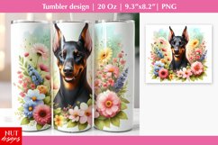 Doberman dog tumbler wrap, Flowers tumbler design, Dog face Product Image 1