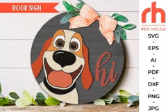 hi dog svg, dog sign svg, funny dog silhouette, peeking dog hanger svg, welcome sign svg, wood pet sign dxf, animal door svg, round hanging sign svg, laser cut file, layered sign svg, home sign svg, front sign svg, outside sign svg