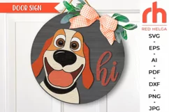 hi dog svg, dog sign svg, funny dog silhouette, peeking dog hanger svg, welcome sign svg, wood pet sign dxf, animal door svg, round hanging sign svg, laser cut file, layered sign svg, home sign svg, front sign svg, outside sign svg