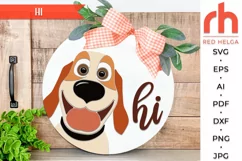 hi dog svg, dog sign svg, funny dog silhouette, peeking dog hanger svg, welcome sign svg, wood pet sign dxf, animal door svg, round hanging sign svg, laser cut file, layered sign svg, home sign svg, front sign svg, outside sign svg