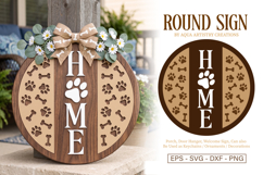 Dog Paws Home Round Welcome Sign Laser Cut SVG Template Product Image 1