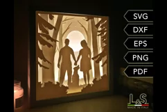 3D couple with dog light box svg template cut files download