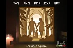 3D couple with dog lighted shadow box svg template download