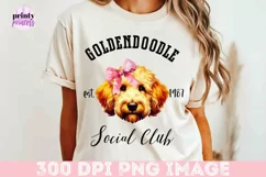Doodle Social Club png, Goldendoodle PInk Bow Sublimation Product Image 1