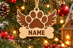Heart Paw Bauble Laser Cut Wood File, Christmas Ornament SVG Product Image 3