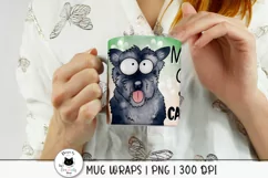 woman holding a mug with funny dog mug wrap