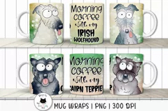 cairn terrier and irish wolfhound wraps shown on mugs