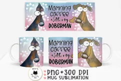 doberman mug png design shown on mugs
