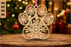Dog Paw Christmas Ornament Laser Cut SVG Product Image 1