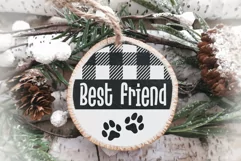 Dog Paw Christmas Ornament SVG Xmas Round Ornament File 
