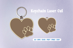 Dog Paw Keychain Laser Cut SVG | Pet Lover Heart Keychain Product Image 1