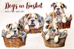 Dogs in Basket Watercolor Puppies Animal Clipart Printable Product Image 1