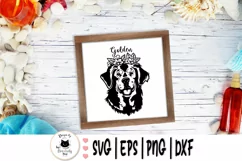 golden retriever dog with flowers silhouette design on a framed decor