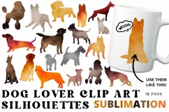 Dog Lover Silhouettes Clipart, Watercolor Pet Puppy Set Product Image 1