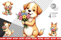 Dog Spring Bouquet Clipart Product Image 1