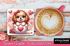 Dog Square Coaster Sublimation - Valentines Day Coaster PNG
