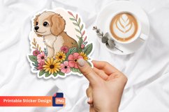 Dog Sticker, Puppy Flowers Sticker Product Image 1