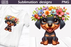 Doberman Puppy Flowers Sublimation | Dog Sublimation Design Product Image 1