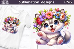 Husky Puppy Flowers | Dog Sublimation Design Product Image 1