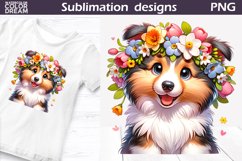 Collie Puppy Flowers Sublimation | Dog Sublimation Design Product Image 1
