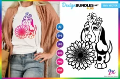 Pet Dog with Sunflower SVG | Cute Puppy and Flowers Product Image 1
