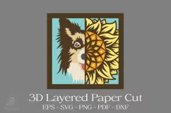 Dog Sunflower 3D Layered Papercut SVG I Sunflower papercut Product Image 2