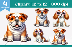 Cute Bulldog &amp; Cavalier King Charles Dogs in Glasses PNG Product Image 1