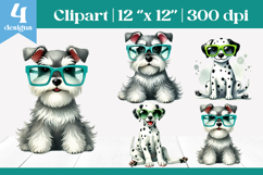Cute Schnauzer &amp; Dalmatian Dogs in Glasses PNG Clipart Product Image 1