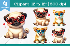 Adorable Pug &amp; Corgi Dogs in Glasses PNG Clipart Product Image 1